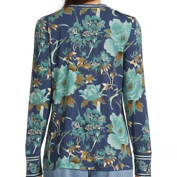 Johnny Was Janie Favorite Henley Peonee Long Blue Tee Floral Shirt Top Small NEW - Picture 8 of 10